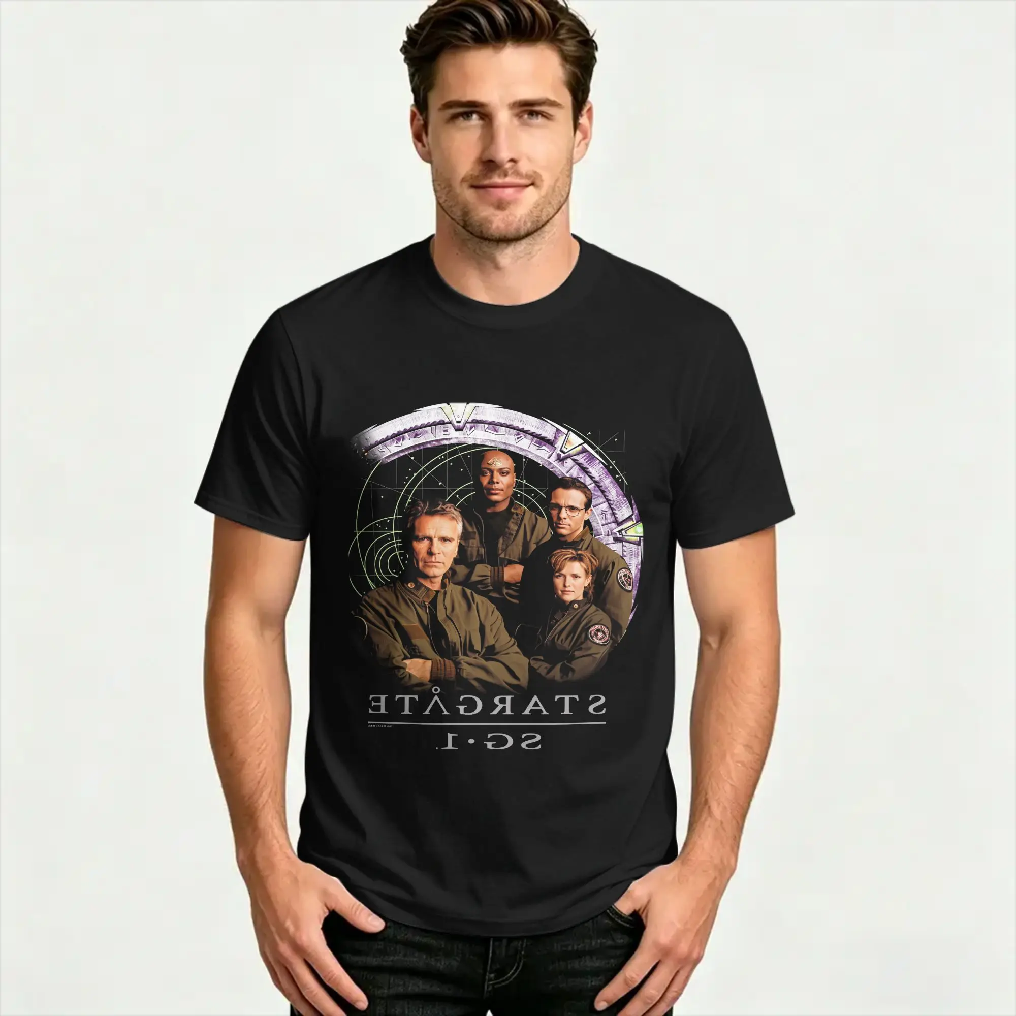 Stargate SG-1 Cast Men's T Shirt  Awesome Tees Short Sleeve Crewneck T-Shirts Pure Cotton Party Clothes