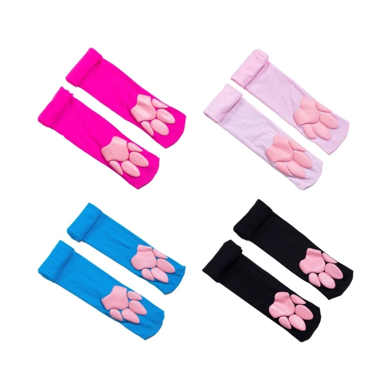 Paw Pad Socks Thigh High Stockings Over Knee Stocking Kitten Claw Stockings for Girls Women Cosplay Costume D5QB