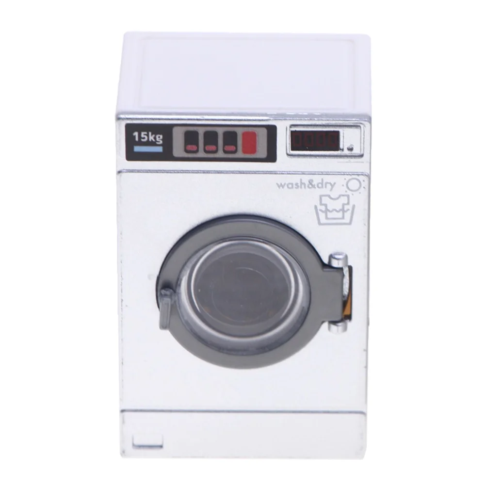 Mini Washing Machine Model Dollhouse Laundry Room Furniture Toy for Kids Electric Power Washer and Dryer Photo Bathroom