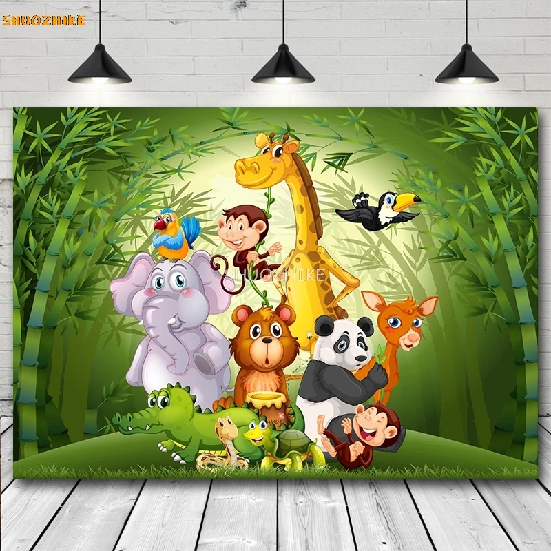 Fondo de fotografía de animales de la selva de Safari salvaje uno 1er cumpleaños niño niña recién nacido Baby Shower fondo personalizado para estudio fotográfico