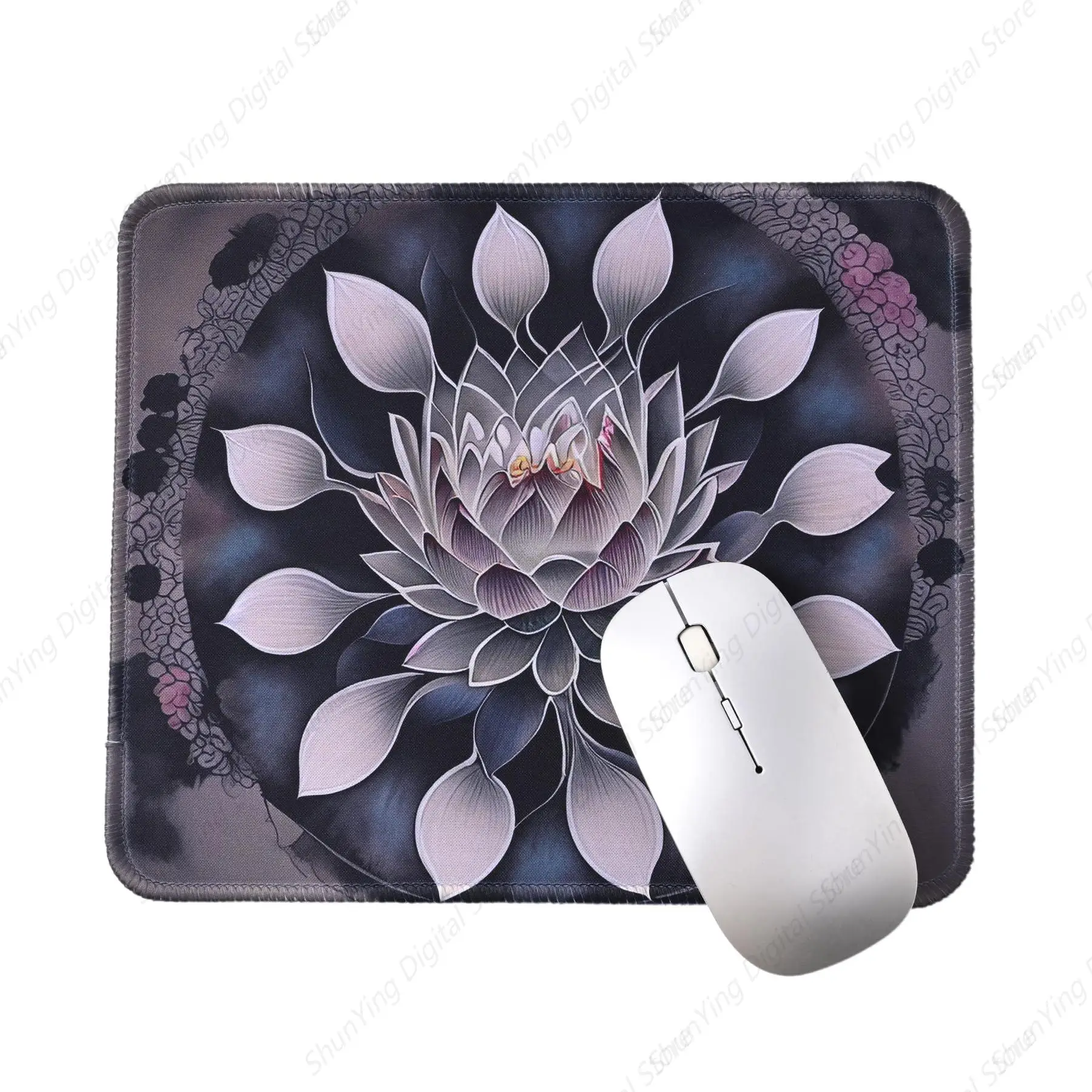 Mouse pad com flores de lótus escuras, mouse pad de borracha antiderrapante para computador, adequado para casa e escritório, mouse pad para jogos 18*22cm