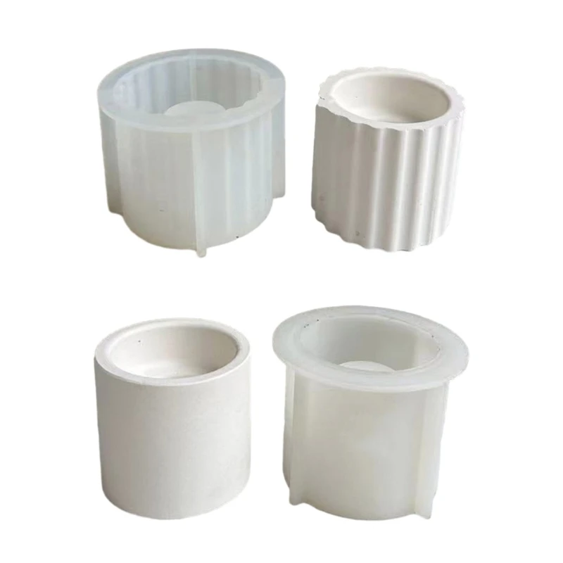 DIY Silicone Holder Mould Handmade Stripe Glaze Round Candlestick Mold for Teas Wax Cup for Blessing Ceremony