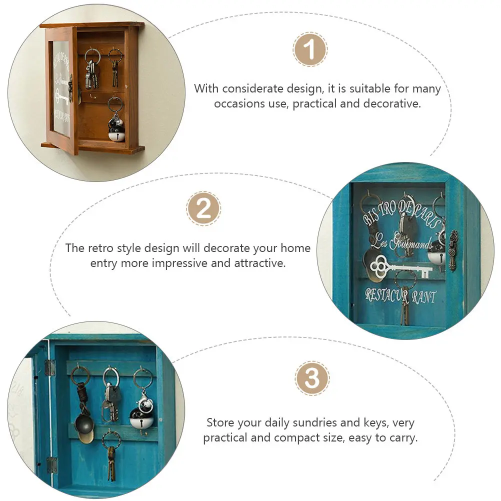 1Pcs Retro Wooden Key Box Natural Odorless Wood Material Elegant Key Storage Case for Home Gateway Wall-Mounted Decoration