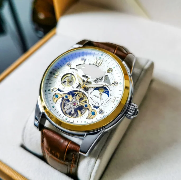 2024 new men's fully automatic mechanical watch, waterproof tourbillon, hollowed out fashionable men's watch