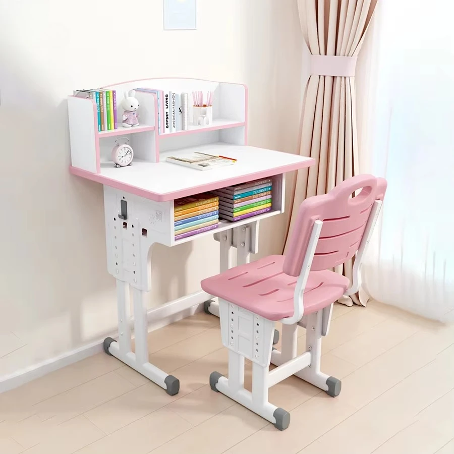 Modern Ergonomics Children's Adjustable Height Book Desk Chair Set with Bookshelf Household Furniture Wooden Children