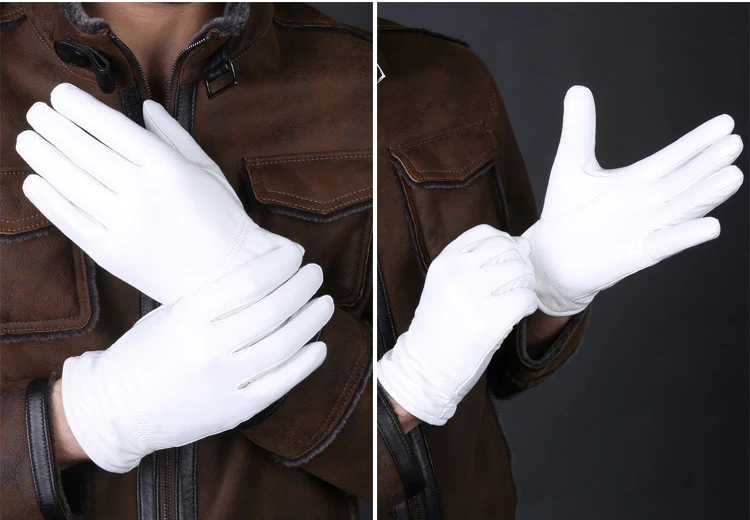 2025 Winter Genuine Leather White Gloves For Men Women Keep Warm Solid Wrist Lambskin Driving Glove