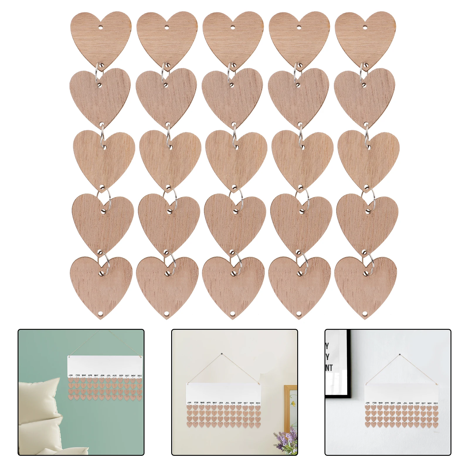 

50 Pcs Wood Chip Hanging Board Accessories Birthday Wall Calendar Tags