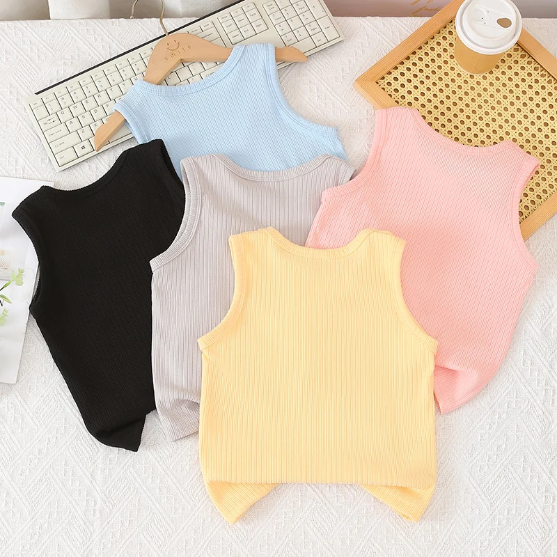 1/3/5 Piece Autumn And Winter Children's Solid Color Versatile Warm Vest For Boys And Girls Casual Versatile Sports Base Shirt