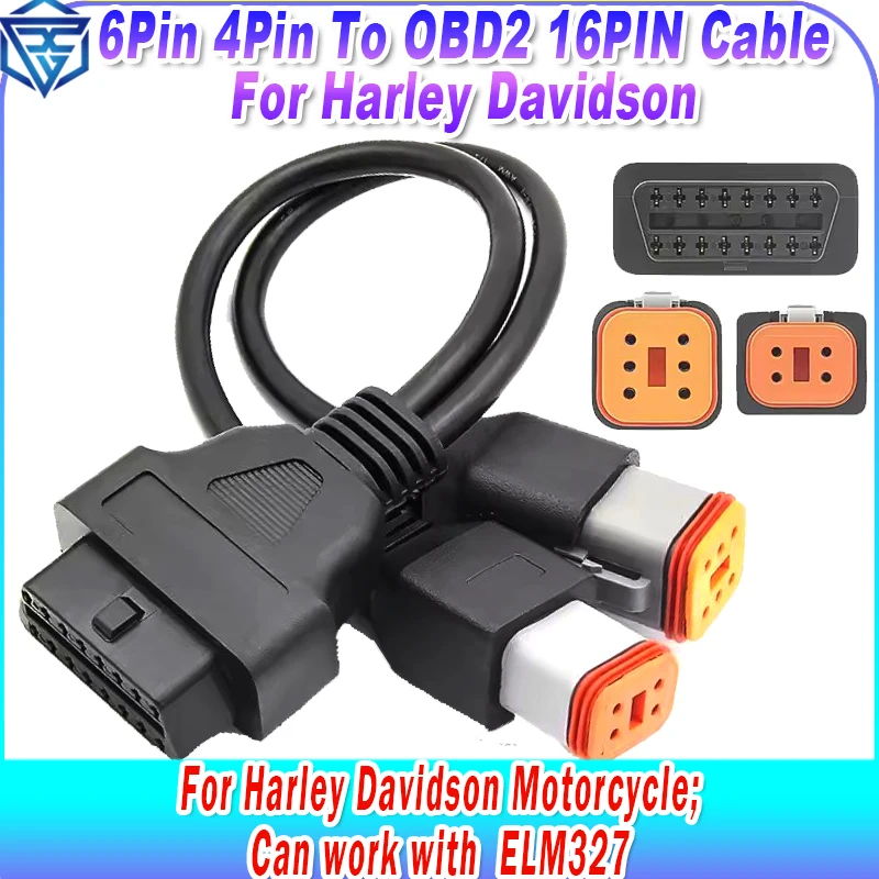 For Harley Davidson 6Pin 4Pin To OBD2 16PIN Motorcycle Fit for ELM327 OBD 2 Diagnostic Scanner Adapter Tool Two-in-one Extension