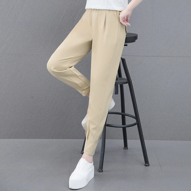 

Women's Clothing Spring Summer Solid Elastic High Waist Pockets Casual Sweat Preppy Style Office Lady Vacation Vintage Pants