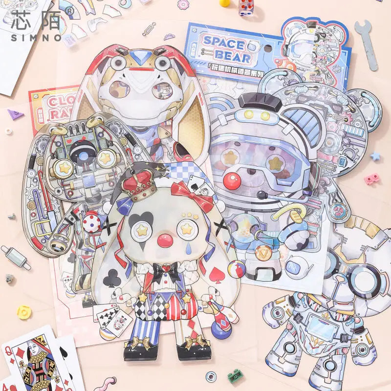

Card Lover- 7 Pcs [Doll Mechanical Landscape Series] 3D Large Landscape Stickers Clown Rabbit Space Bear Journaling Scrapbooking