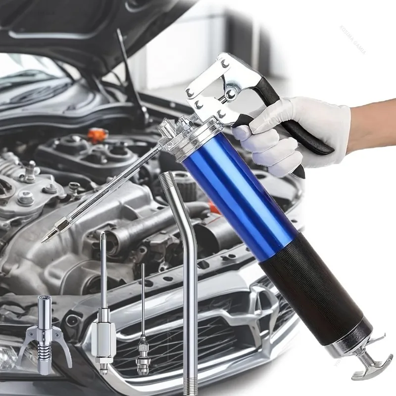 8000PSI Grease Gun High-Pressure Manual Pistol-Grip 400CC Aluminum Alloy with Hose Nozzles Heavy-Duty for Automotive Lubrication