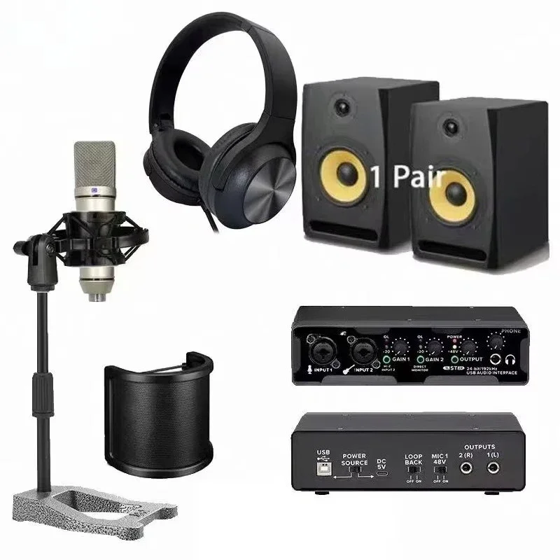 Professional Studio  Speaker Microphone Headset Sound Card Home Music Singing Broadcasting Equipment Recording Kit
