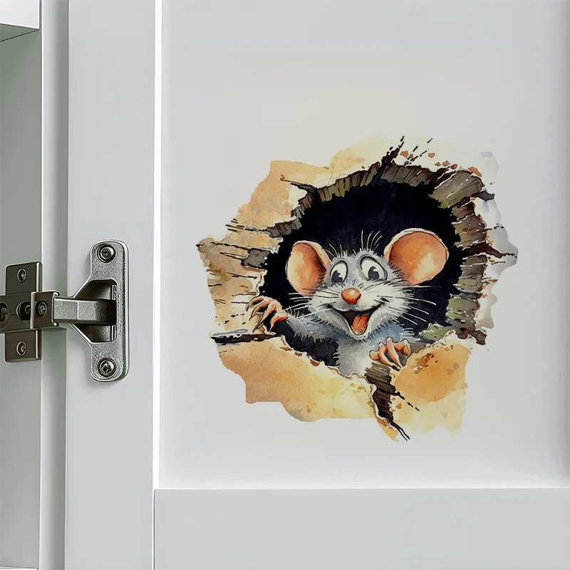 Funny Mouse in Hole Stickers, Apply for Wall, Cabinet, Toilet Lid Decoration, Vinyl Animal Decals, Art Wallpaper, Poster