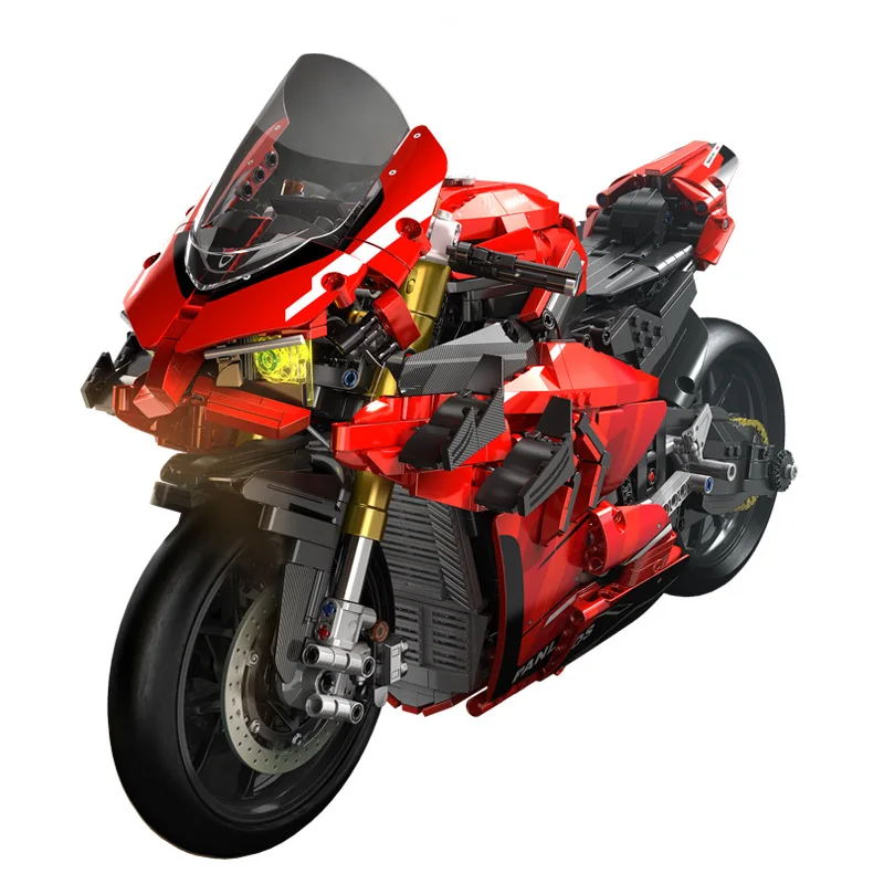 Technical Simulation 1:5 Scale Italy Motorcycle Panigale V4S Building Block Motor Model Brick Toy With Light Collection For Gift