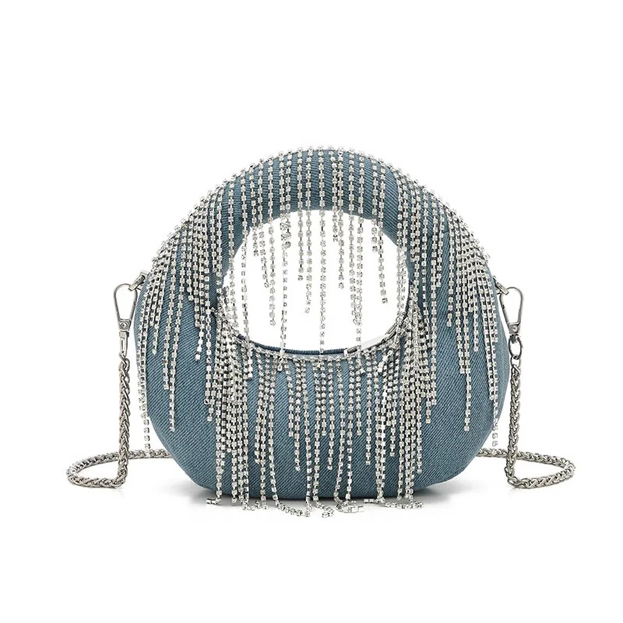 

Dumpling Handbags for Women New Luxury Designer Sequined Tassel Crescent Bag Rope Knotted Pulled Hobo Silver Evening Clutch Chic