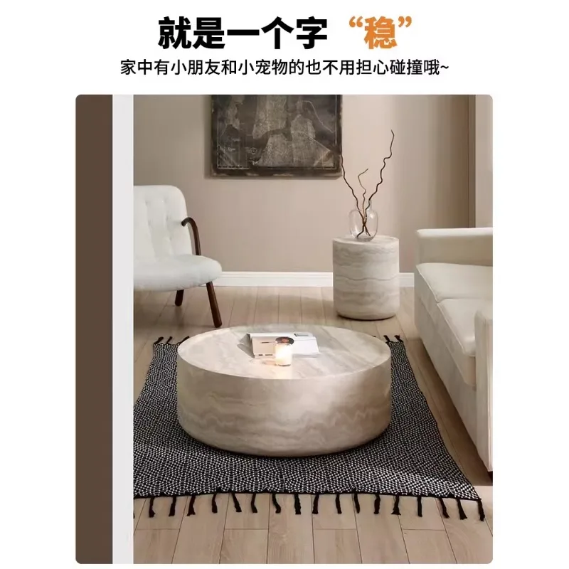 Wabi Sand Wind Travertine Coffee Table Living Room Light Luxury Modern Tea Table Household Creative Art Designer Side Corner Com