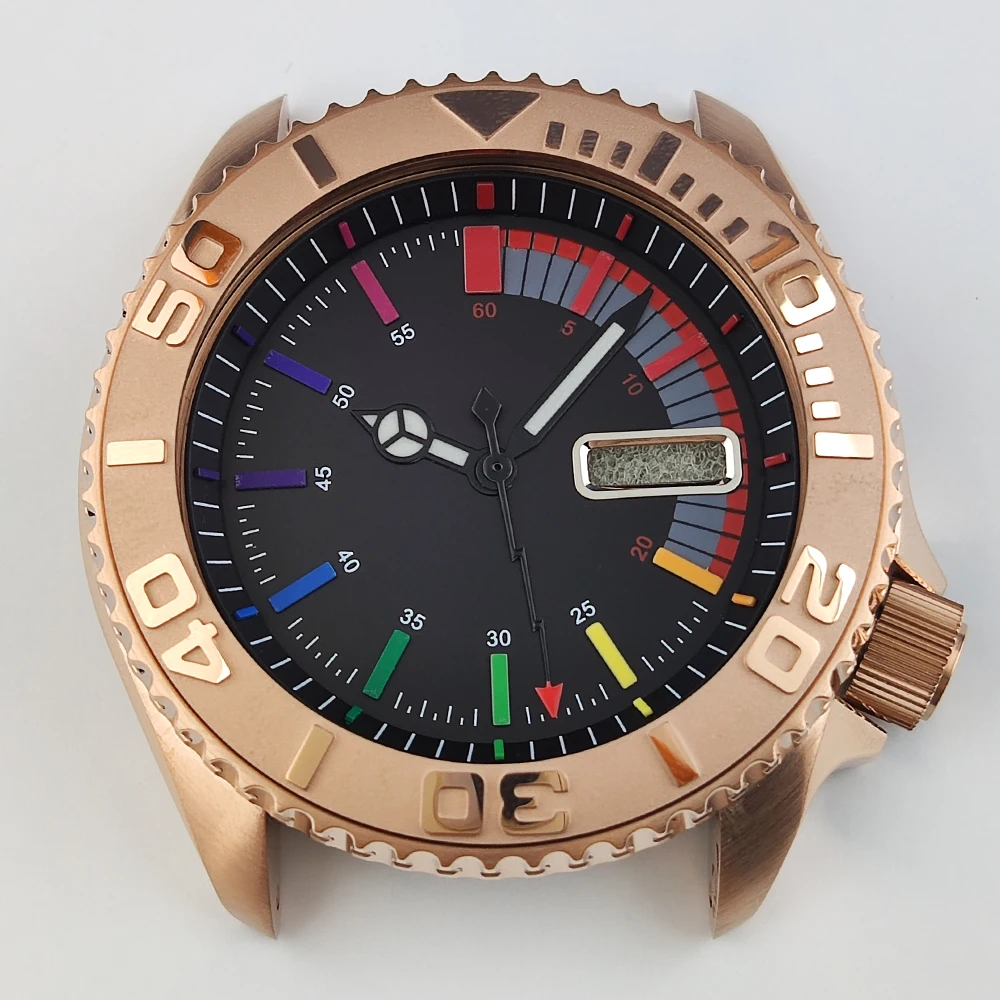 41 مللي متر Skx007 علبة ساعة مخصصة شعار الطلب الياقوت الزجاج 316L الفولاذ المقاوم للصدأ التقويم المزدوج لحركة NH36 3.8 الساعة