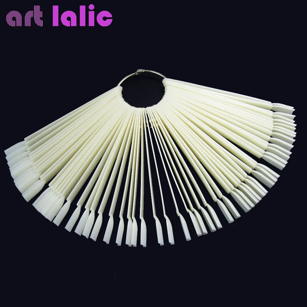50Pcs Natürliche Klare Acryl Falsche Nail art Display Tipps Fan Stil Swatch Polnischen Stehen Maniküre Zubehör Werkzeug