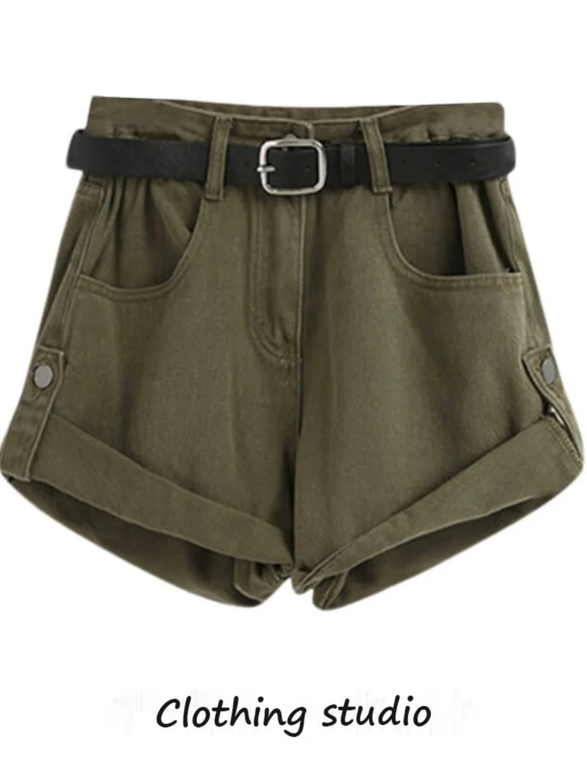 Amerykańskie wojskowe spodnie robocze w stylu retro z wywiniętymi nogawkami, damskie dżinsowe szorty z wysokim stanem, dopasowane, luźne, z szerokimi nogawkami, w kształcie litery A, krótkie spodenki.