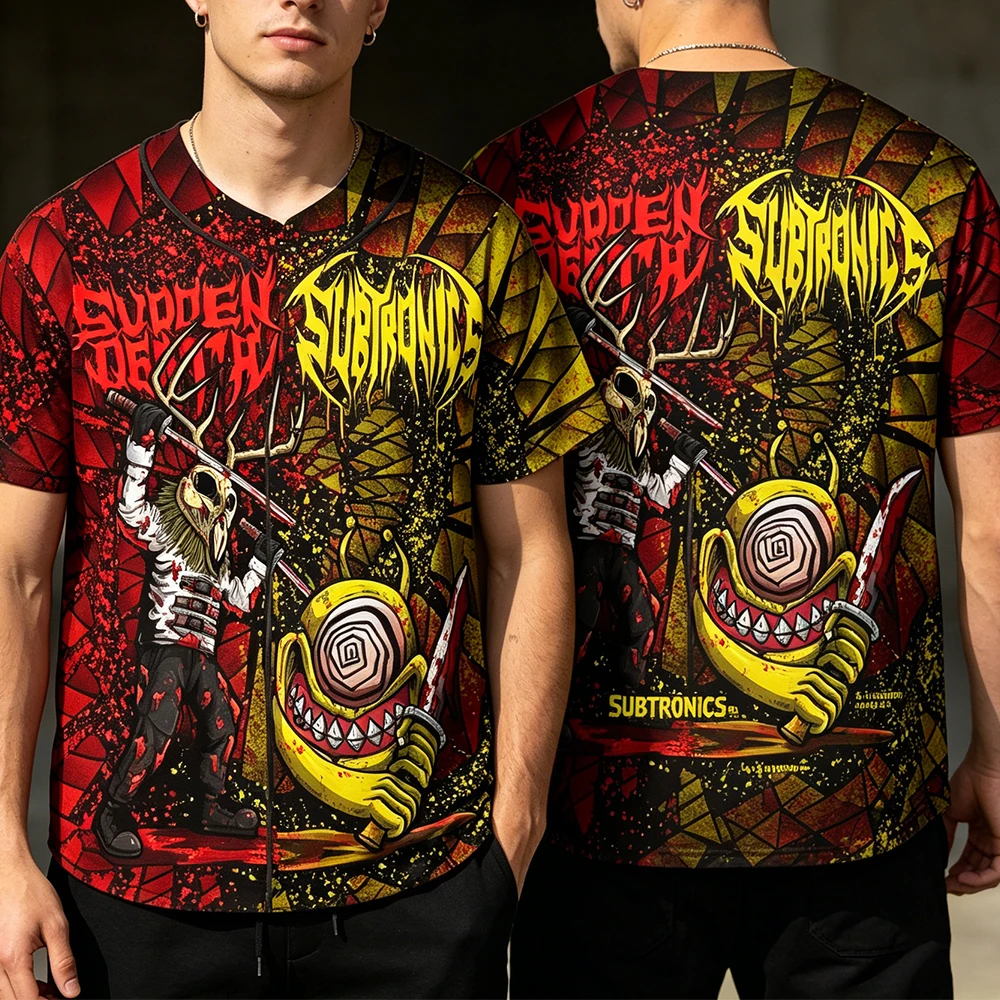 

Subtronics VS Svdden Death Baseball Jersey V-Neck Short Sleeve Button-Down Shirts Women Men Streetwear Tops