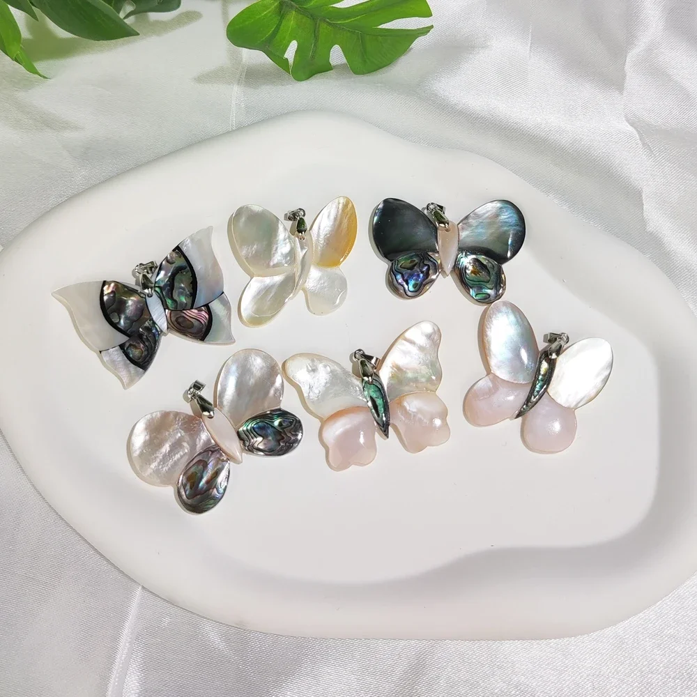 Natural White Mother of Pearl / Abalone Shell Butterfly Shape Pendant Charms For Jewelry Making Supplies