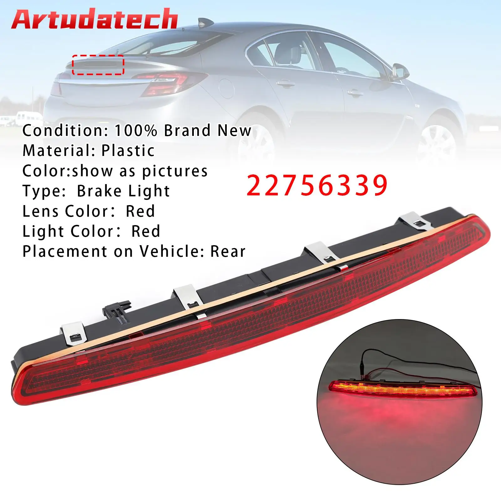 

Artudatech Rear High Mount Stop Light For Vauxhall/Opel Insignia A Mk1 2013 2014 2015 2016 2017 Facelift Red Car Accessories