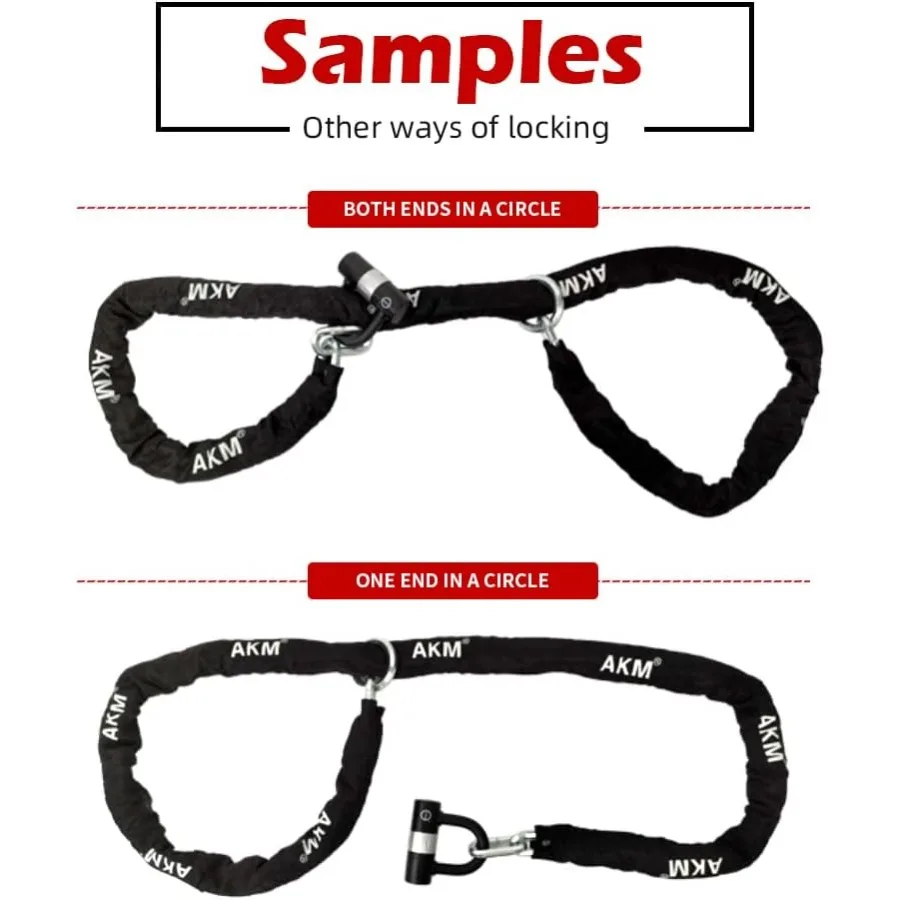 سلسلة قفل دراجة نارية طويلة للغاية 6.56 قدم 250 سم متينة 12 مم مع 4 مفاتيح وقفل U 16 مم لأمن ضد السرقة في الهواء الطلق