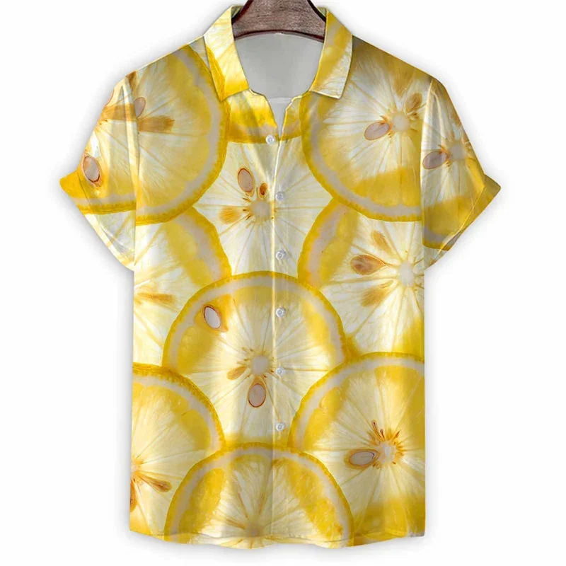 Fruit 3d Print Lemon Carambola Tomato Shirt Men Summer Vacation Hawaiian Shirts Tops Street Beach Oversized Lapel Button Blouse