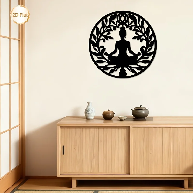 Décoration murale en métal, 1 pièce, sculpture murale, Bouddha méditant et l'arbre de vie, décoration murale artistique en métal, 1 pièce