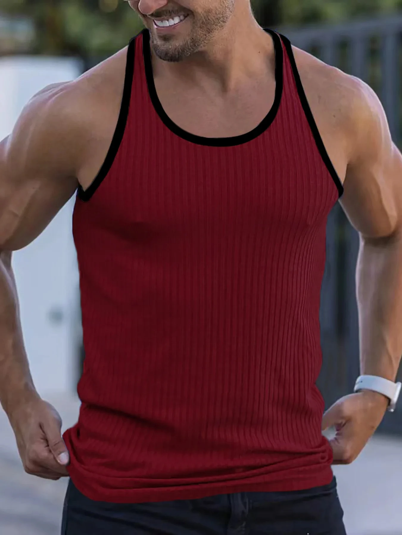 2025 Men's Quick-drying Elastic Fitness Wear Gym Running Slim Vertical Stripes Sleeveless Fashion Summer New