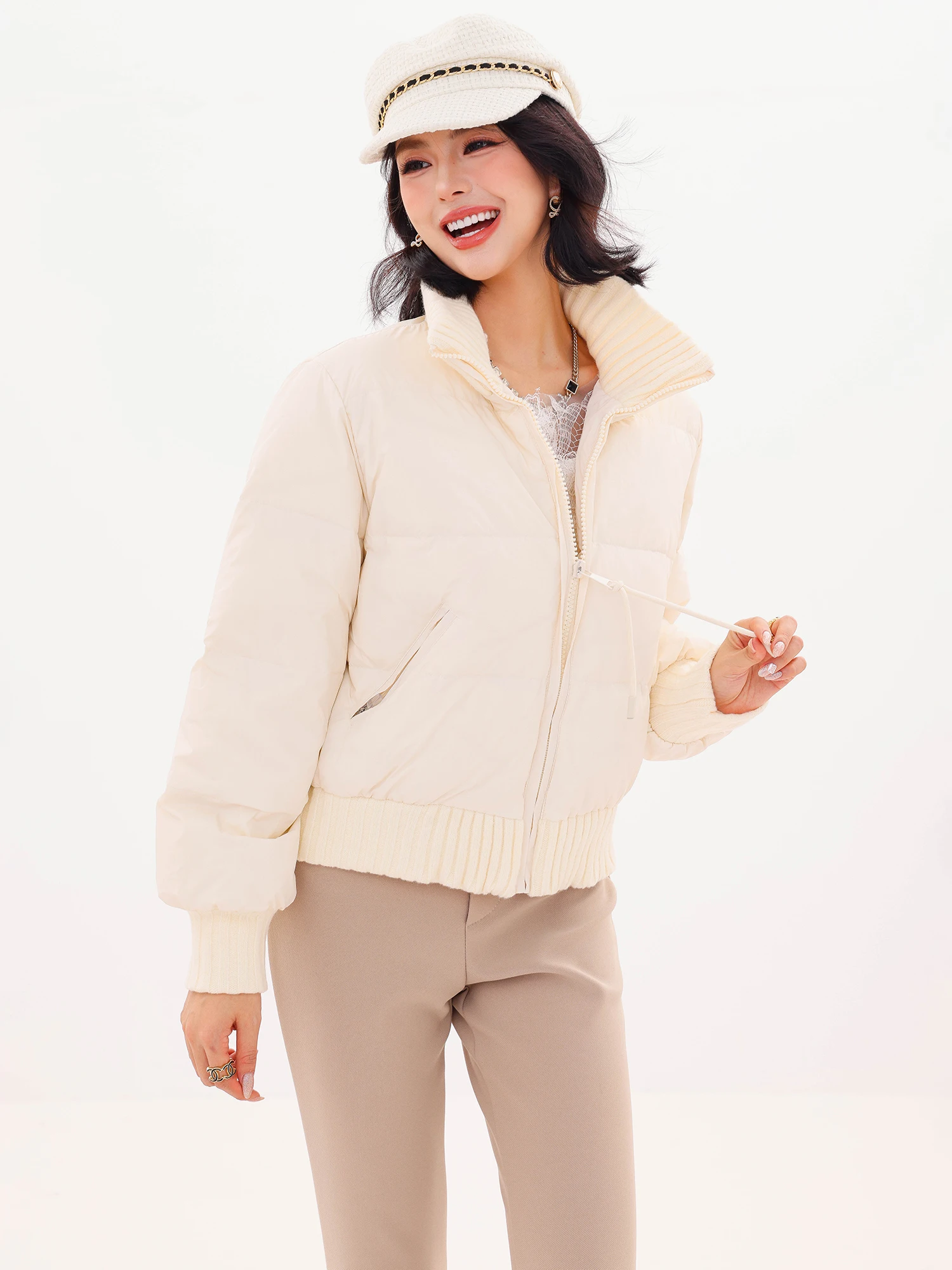 

ABWLR Оригинальный дизайн, утепленная куртка-пуховик для женщин, зимняя, свободного кроя, с регулируемой талией, с отложным воротником, теплая, повседневная