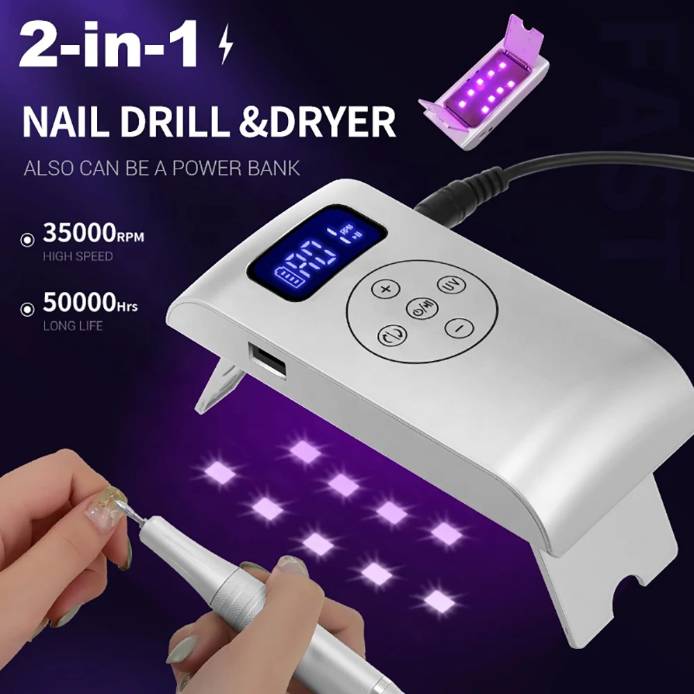 Portátil Nail Drill Machine, lâmpada LED UV, secador de unhas, polimento Manicure Device, 2 em 1