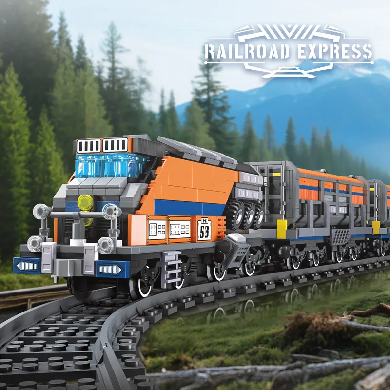 

New 59096 1827pcs MOC Railway Express Building Blocks Assembling Train Tracks Bricks Model DIY Toys for Boys Birthday Gift Set