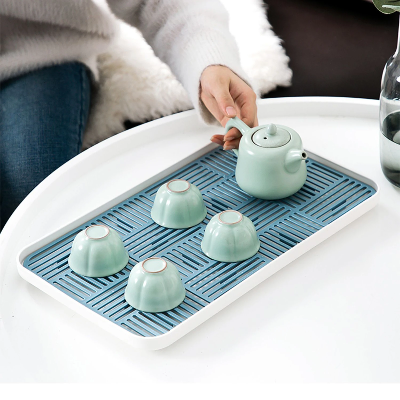 Kitchen Dish Drain Tray Coffee Tray Lower Water Saving Plate Practical Double Layer Tray Drainer Anti Skid Organizer Convenient