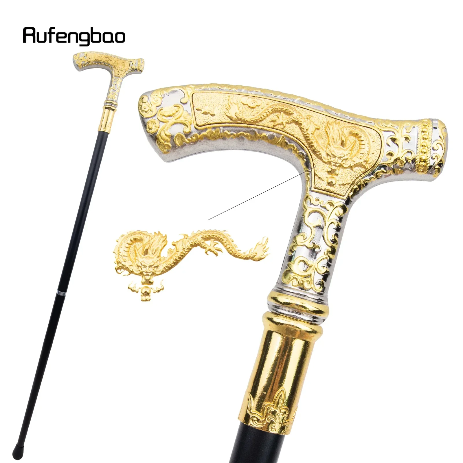 

Golden White Dragon Luxury Pattern Walking Stick Party Fashion Elegant Walking Stick Decorative Cospaly Cane Knob Crosier 89cm
