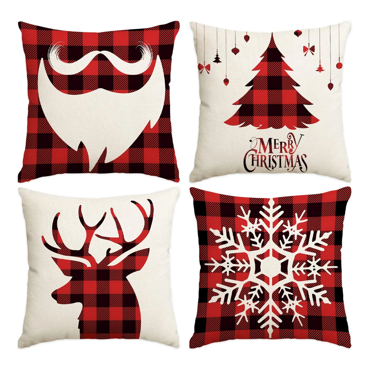 1/4pcs Christmas decoration sofa cushion cover, Christmas tree Santa Claus reindeer snowflake decoration pillow cover