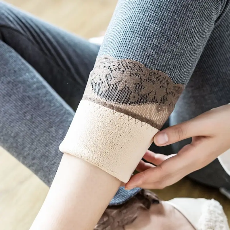 

Thiened Fce Women's Leggings High Waist Long Pants Spring Autumn Winter Warm Elastic Outerwear Boting Trousers