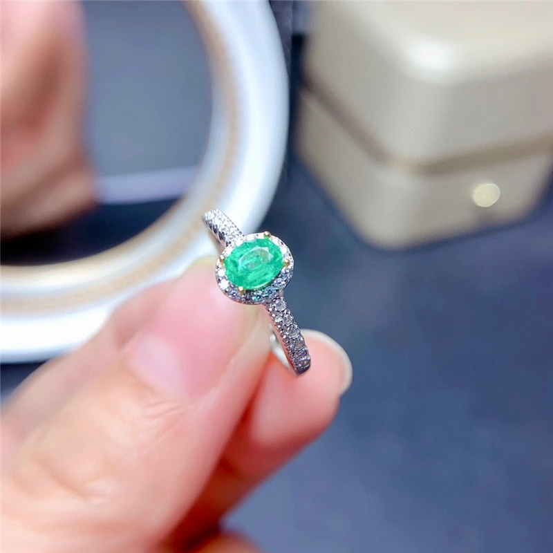 Natural Emerald Ring Women's 925 Sterling Silver 4*5mm Natural Stone High Jewelry Anniversary Resizable Rings for Women