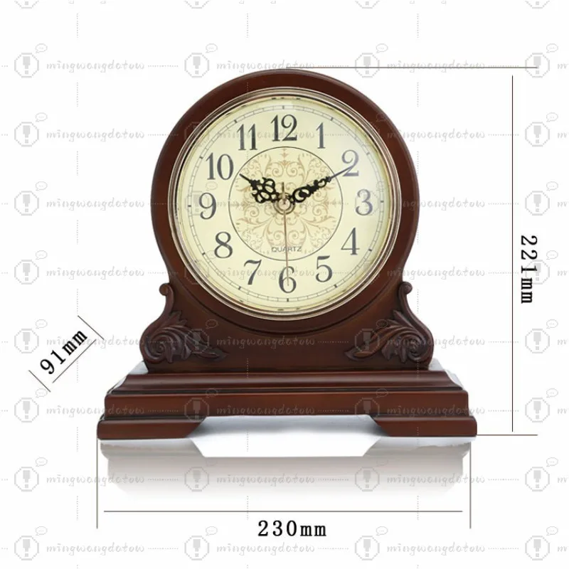 Solid Wood Table Clock, European Retro Wooden Decorative Desk Clock, Silent Movement - T1118