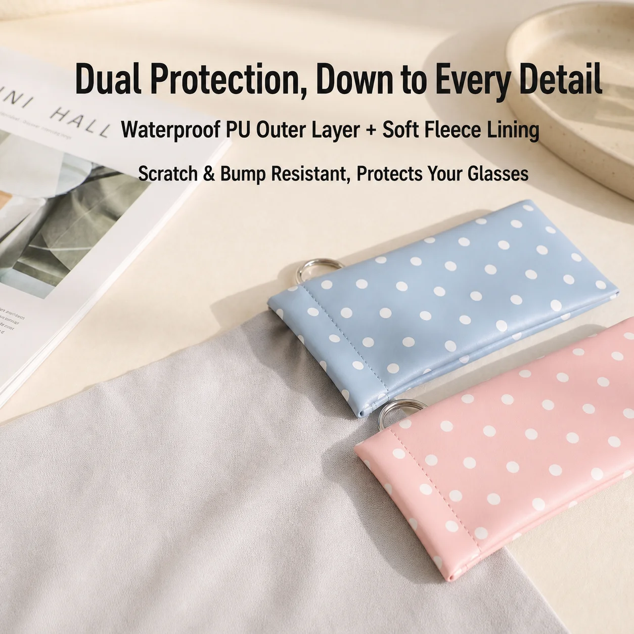 Eyeglasses Pouch Portable Glasses Storage Bag Pu Eyeglasses Pouch Fixed Polka Dot Glasses Pouch For Shopping Daily Commute