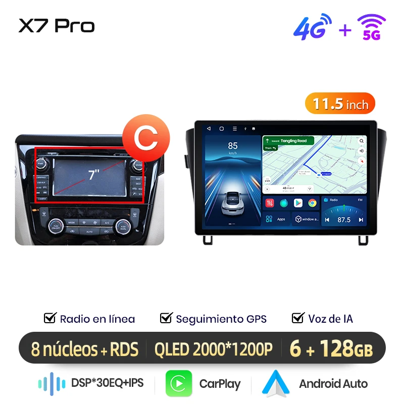 Junsun Radio VozAI voor Qashqai J11 X-Trail3 2013-2017 draadloze CarPlay AndroidAuto autoradio 2DIN met Bluetooth DAB+ GPS RDS