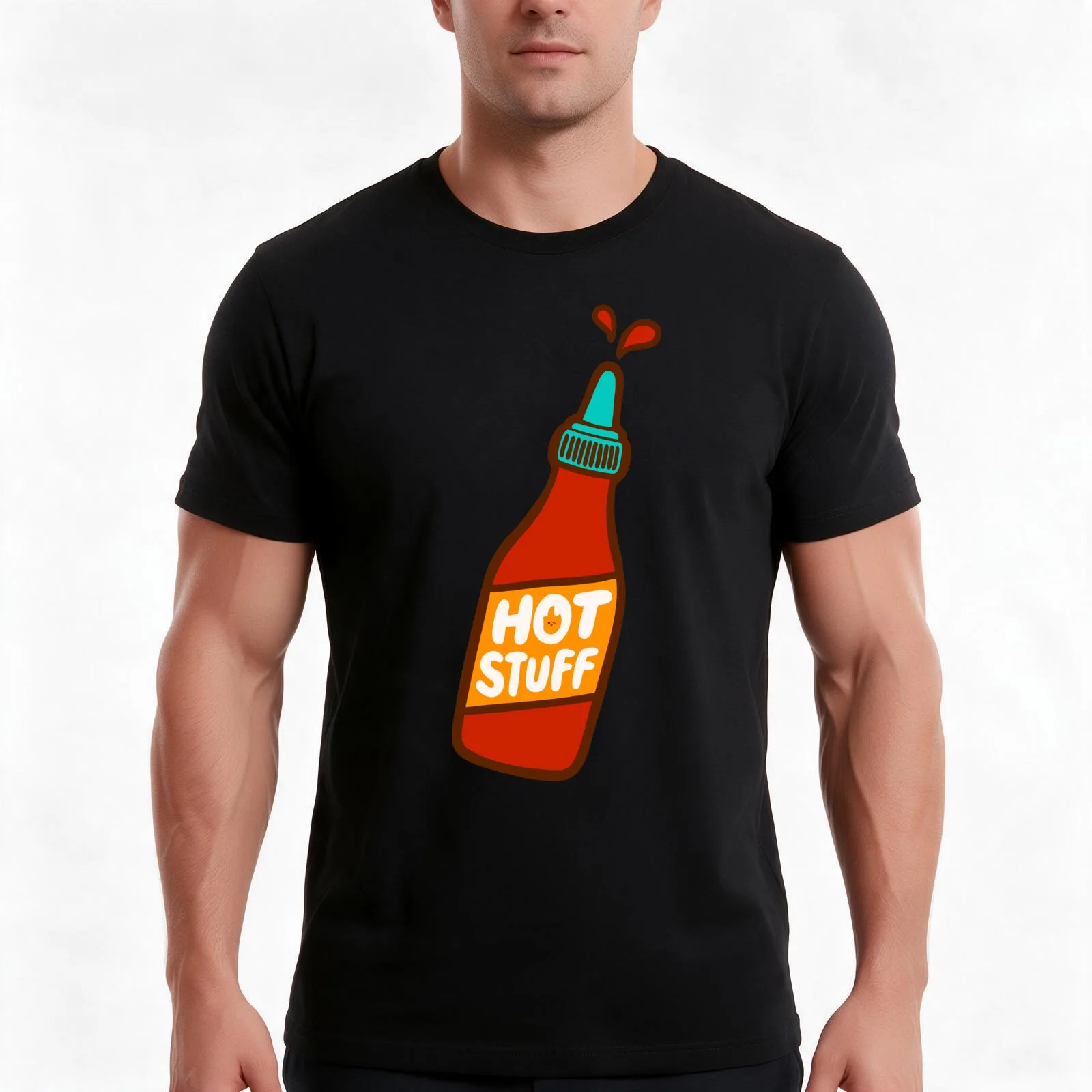 Hot Stuff Hot Sauce Pattern in Mint T-Shirt, Summer Casual Cotton Tee, Oversized Streetwear Tops, Vintage Graphic Print