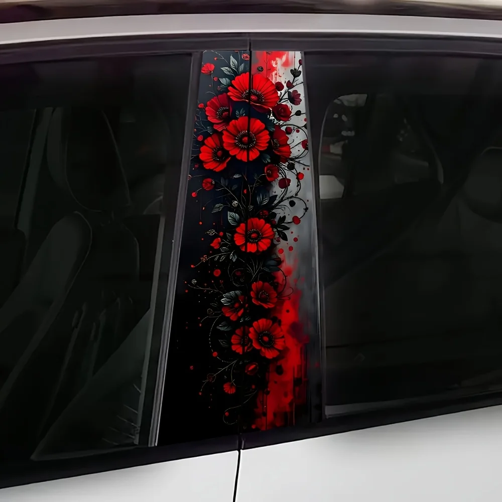 2Pack high-quality blooming flower pattern car door post sticker vinyl self-adhesive waterproof sticker B pillar protective film
