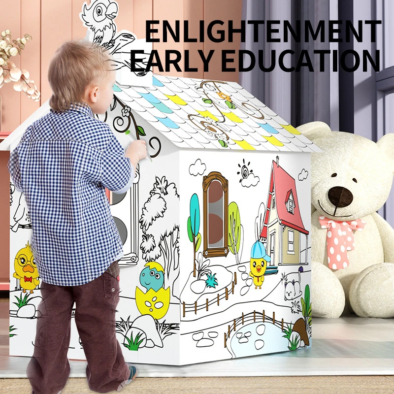 Creative graffiti 3D assembly toy house, DIY, painting, jungle house, parent-child interaction, kindergarten, handicrafts, kids