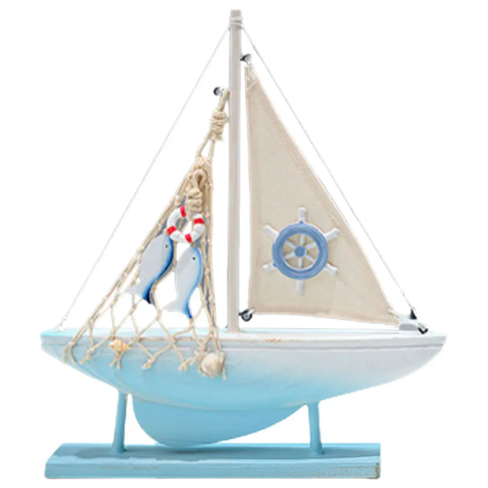

Sailing Boat Ornament Mediterranean Style Wooden Nautical Boat Desktop Decoration Rustic Centerpieces for Home Office Coffee