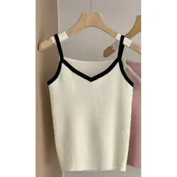 New Women's Summer Contrast Color Sweet and Spicy V-neck Slimming and Slimming Fashion Simplicity Casual Sleeveless Sling Tops