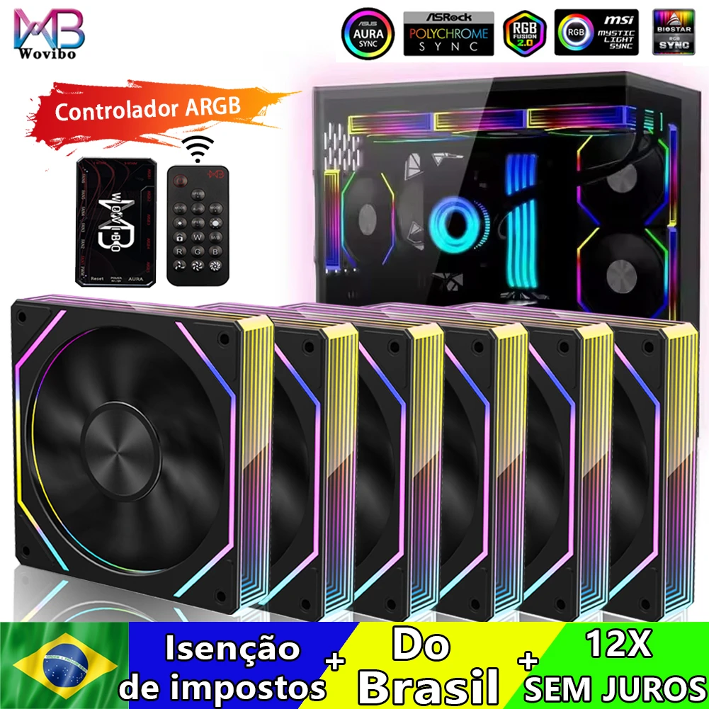 Wovibo PC Cooling Fan 120mm Computer ARGB Infinity Mirror PWM 4Pin 5V 3Pin 12cm Fans Sync