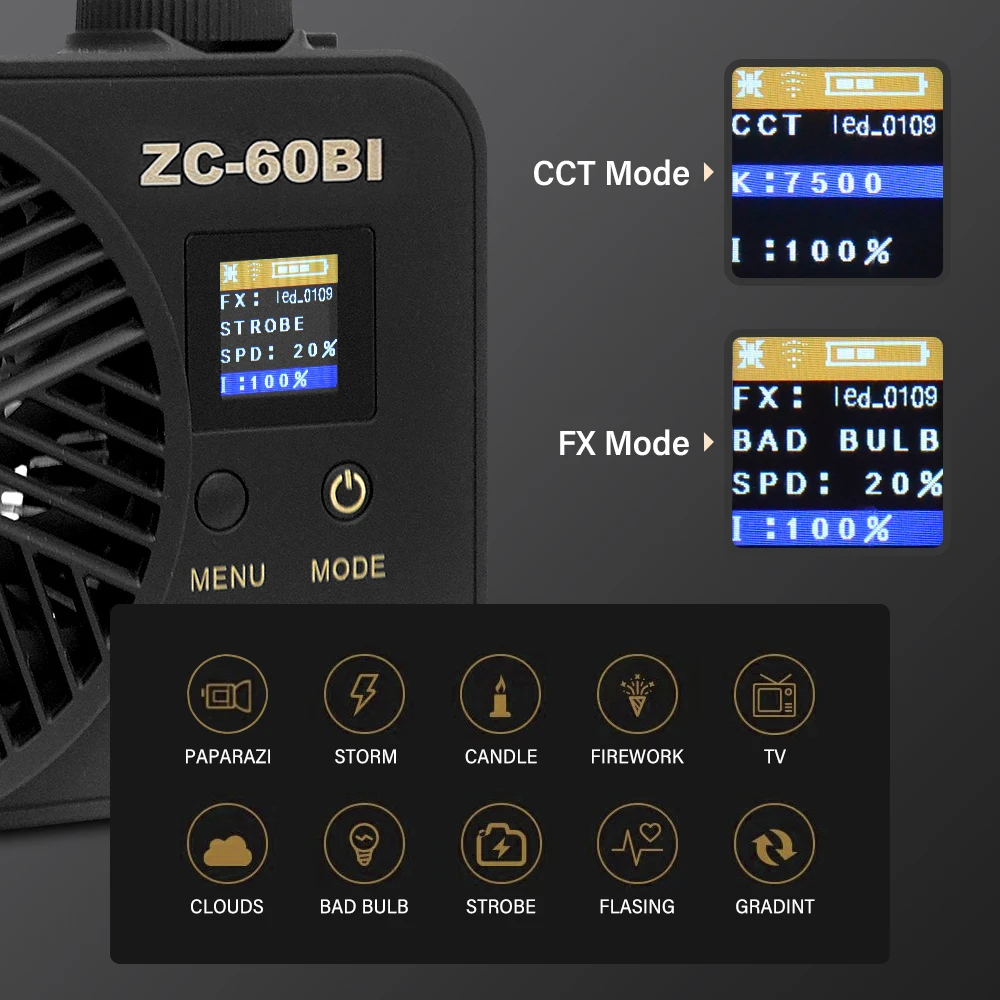 Yidoblo 60 Вт COB видеосвет портативный светильник с непрерывным выходом размером с ладонь 2700–7500 К двухцветный для фотографии/видео/студии/видеоблоги