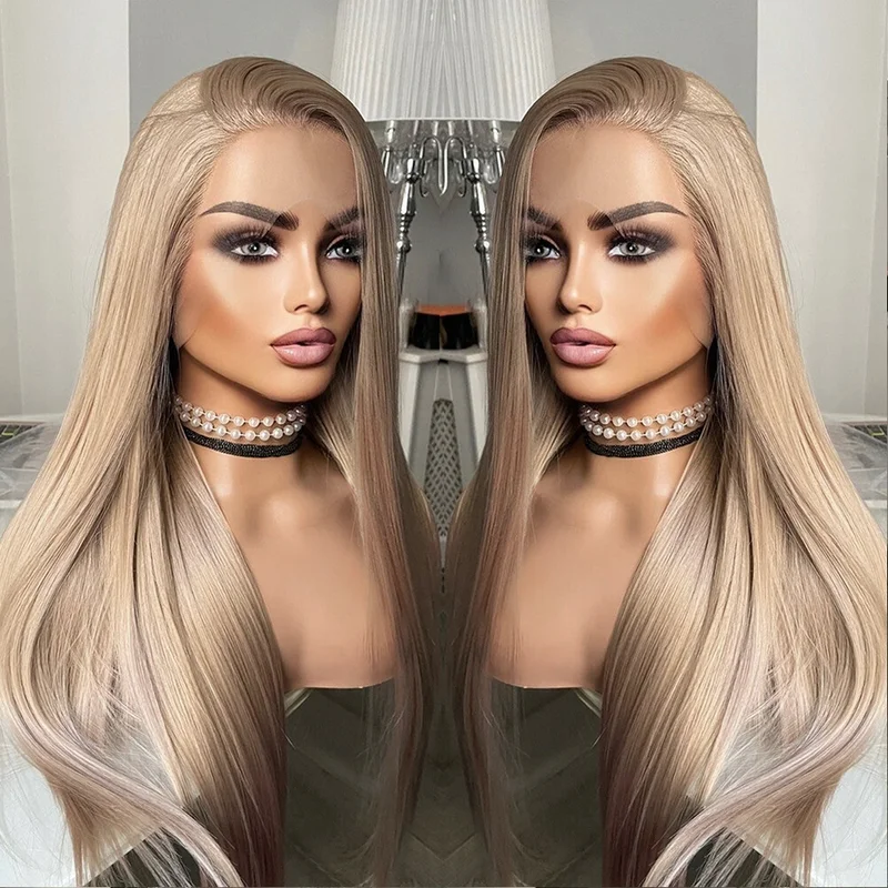 Blonde Straight Heat Resistant Hair wig Soft Women Lace Frontal Wigs